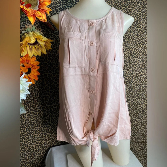 🌴3/$30🌴DOE & RAE Mauve Button Down Front Pockets & Tie Sleeveless Top NWT - Picture 6 of 11